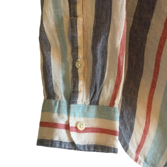 LL Bean Multi-Colored Stripe Linen Button Down Shirt Size M - Picture 2 of 5